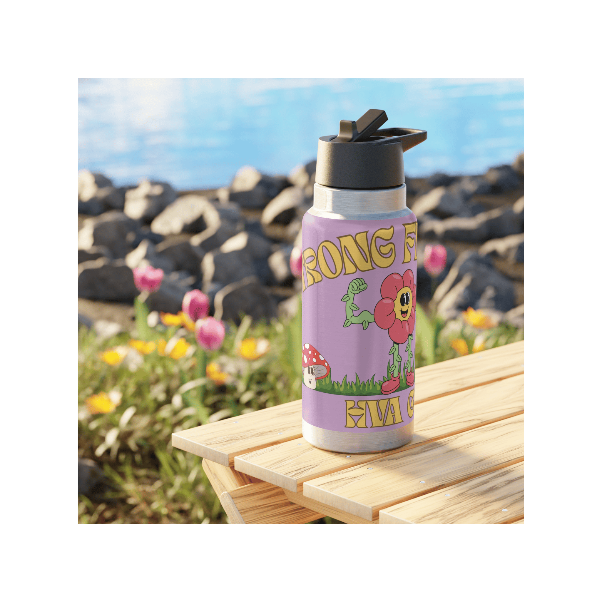 Printify Mug 950ml Gourde à paille inox FLOWER