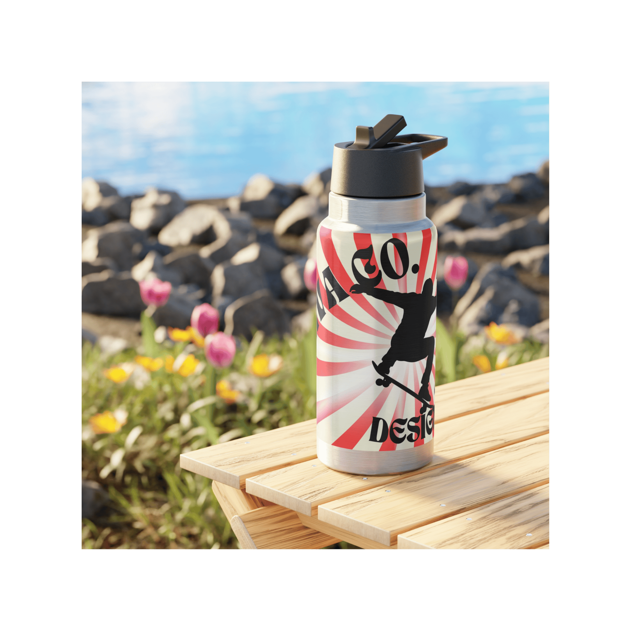 Printify Mug 950ml Gourde à paille inox SKATE
