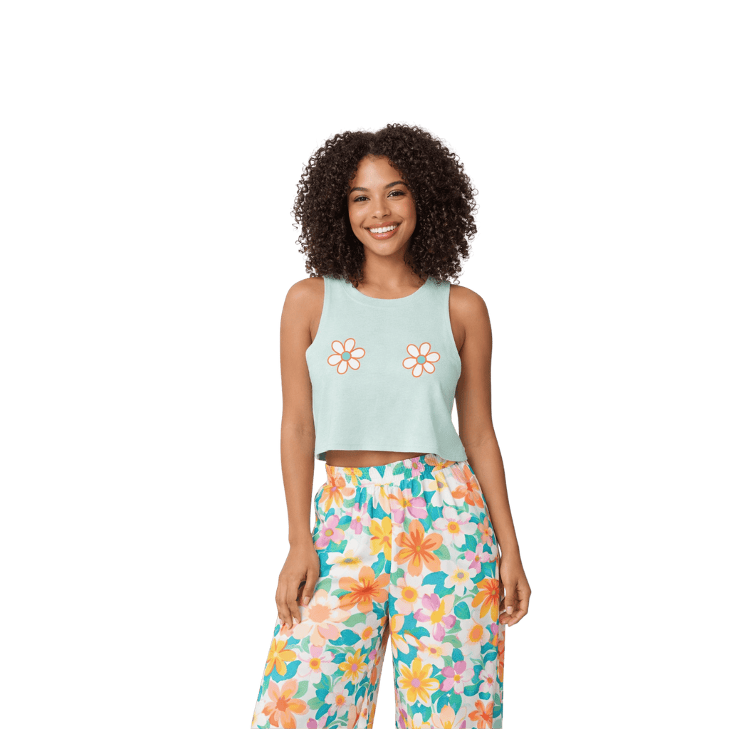 Printify Tank Top S / Bleu Jean Crop top FLOWER